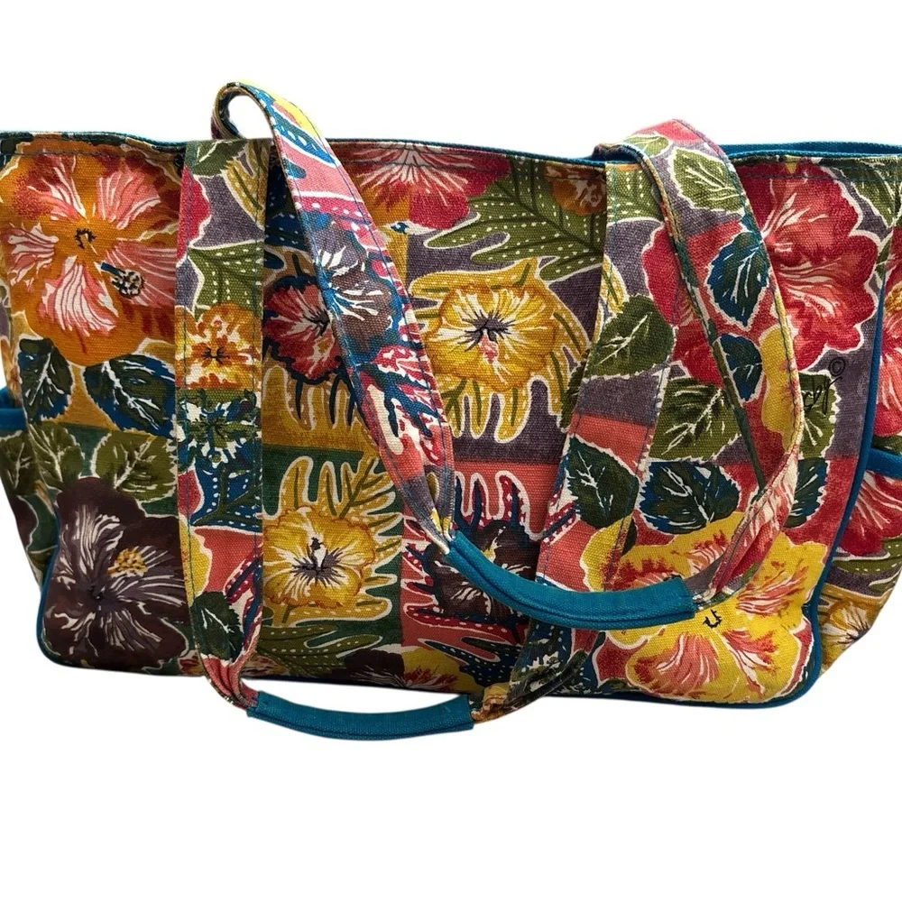 Boho Canvas Floral Tote Beach Bag - Multicolor - Picture 9 of 10